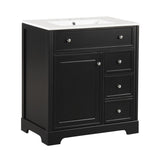 English Elm 30" Bathroom Vanity With Sink Top, Bathroom Vanity Cabinet With Door and Two Drawers, Mdf Boards, Solid Wood, One Package, Black