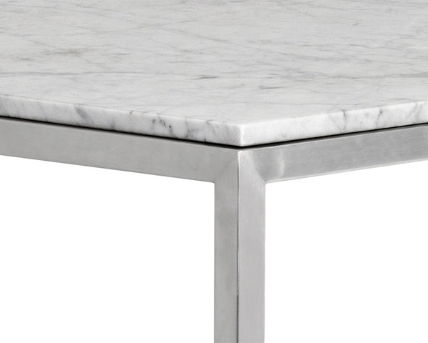 Sunpan Abel Counter Table - Contemporary Design with Stunning White Marble Top for Modern Interiors Stainless Steel