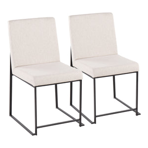 English Elm High Back Fuji Contemporary Dining Chair Set Of 2 - Stylish Black Steel Frame & Plush Beige Upholstery B202P223547