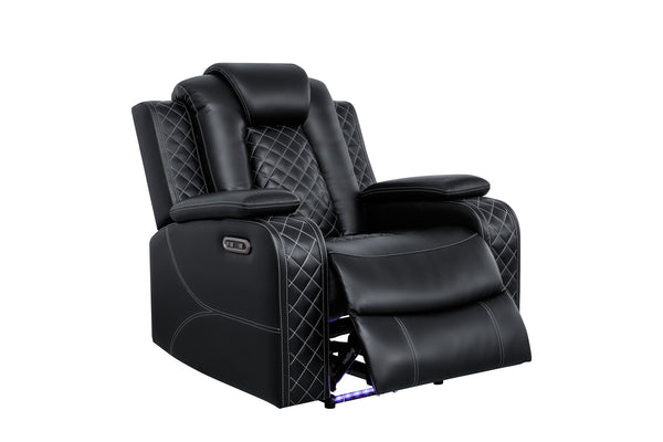 English Elm Leisureluxe Reclining Sofa Set with Led Lighting Wireless Charging and Storage Arms B2730S00015