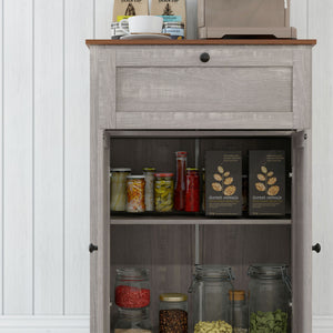 English Elm HOMCOM Rustic Farmhouse Sideboard Buffet Cabinet with Barn Doors, Drawer & Adjustable Shelves for Entryway Light Gray W2225P229126