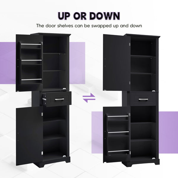 English Elm Tall Bathroom Storage Cabinet with Slim Profile, Adjustable Shelves, Anti-Tip Safety & Painted MDF Finish Black N725P246463B