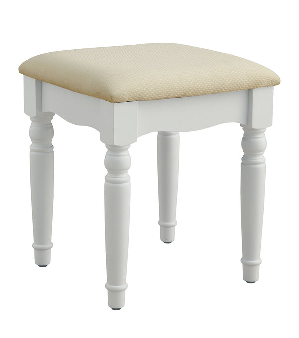 English Elm Transitional Glam Mirrored Vanity with Padded Stool, Spacious Drawers, Central Mirror for Prep and Storage White 51 L x 21 W x 30 H B2741P400803