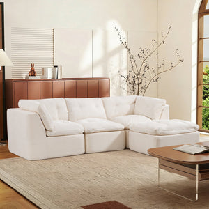 English Elm Modern Chenille Cloud Sectional with Ottoman Deep Sink Modular L Shaped Living Room Sofa Beige+White W2379S00001