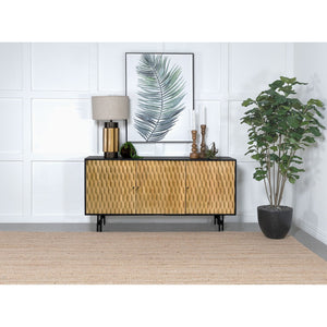 English Elm Madrid Rustic Natural & Black 3-Door Accent Cabinet with Textured Wood Doors, Adjustable Shelves, Iron Knobs (64"W) B062P358339