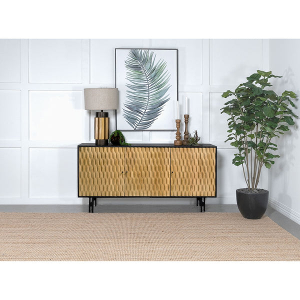 English Elm Madrid Rustic Natural & Black 3-Door Accent Cabinet with Textured Wood Doors, Adjustable Shelves, Iron Knobs (64"W) B062P358339