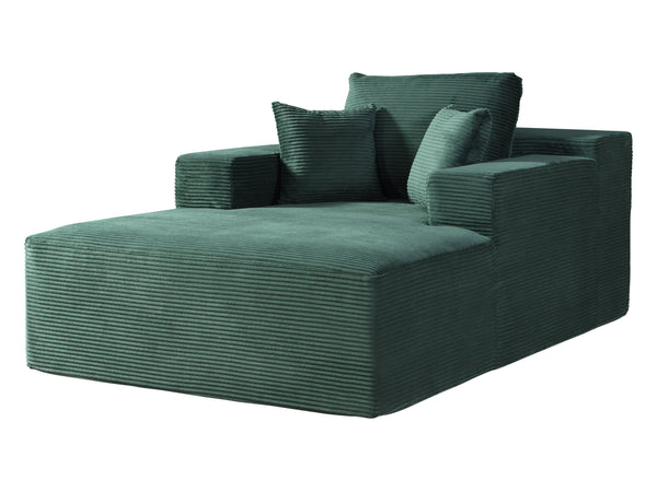 English Elm Convertible Chaise Lounge Striped Corduroy Foam Sleeper Chair for Living Room Dark Green B2735P383859