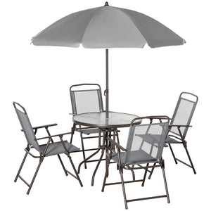 English Elm Outsunny 6-Piece Patio Dining Set With Umbrella – Stylish Outdoor Dining For 4, Gray Folding Chairs W2225P174318-GIGA