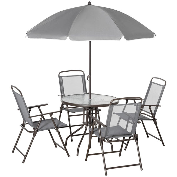 English Elm Outsunny 6-Piece Patio Dining Set With Umbrella – Stylish Outdoor Dining For 4, Gray Folding Chairs W2225P174318-GIGA