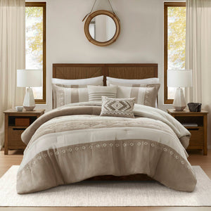 English Elm 5-piece Micro Suede Comforter Set with Geometric Embroidery for Full Queen Beds B035P408734