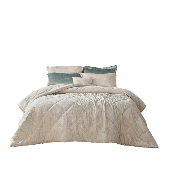 English Elm 4 Pcs King/Cal King Velvet Duvet Cover Set In Elegant Champagne With Quilted Design & Pillow B035P319877