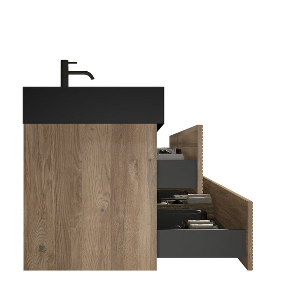 English Elm Galan 72 Inch Double Sink Vanity Fluted Wood Quartz Top Freestanding Bathroom Cabinet W1865S00169