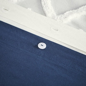 English Elm Full/Queen Mila 3 Piece Cotton Duvet Cover Set with Navy Botanical Print, Chenille Tufting & OEKO-TEX Comfort B035129137