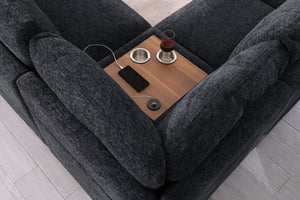 English Elm Chiara Chenille Sectional Sofa with Chaise Cupholders Usb Charging Ports Living Room Dark Gray B2749S00234