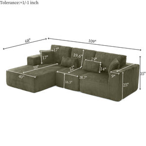 English Elm 109'' Modular Cloud Sectional Corduroy L-shape Deep Seat Sofa for Living Room W1117S00308