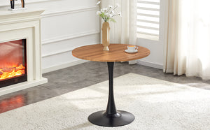 English Elm Round Faux Marble Tulip Pedestal Dining Table Mid Century Modern for Small Bistro Spaces Black,Wood W2920P405350