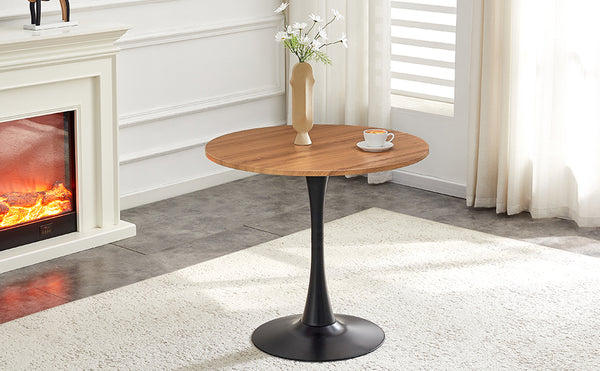 English Elm Round Faux Marble Tulip Pedestal Dining Table Mid Century Modern for Small Bistro Spaces Black,Wood W2920P405350