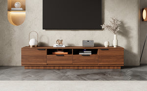 English Elm 78 Inch Walnut Media Console with Slatted Doors Solid Wood Legs and Cable Management N710P374714P