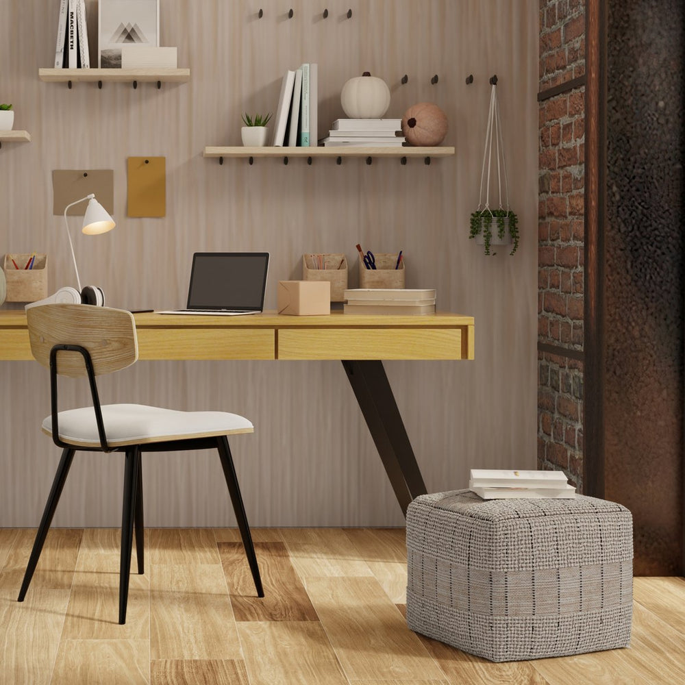 English Elm Elmer Square Woven Pouf Natural & Grey Jute, 18" x 18" x 14" Supportive Bead-Filled Seat Accent Stool B136P252628