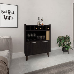 English Elm Vance 40" High Bar Cabinet Dark Wenge with Six Bottle Cubbies, Two Doors, Shelves & Countertop B200P253743