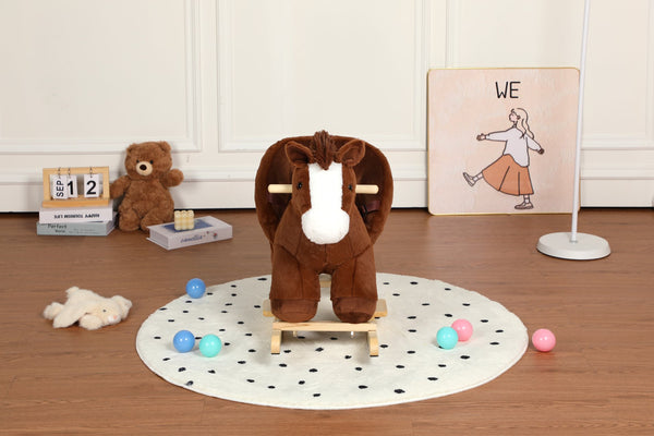 English Elm Kids Plush Rocking Horse Toddler Toy with Sound Box Hand Puppets and Secure Safety Belt W3723P374143