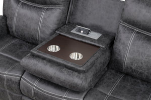 English Elm Zubaida Dark Gray Microfiber Power Motion Sofa w/USB Cup Holders & Drop-Down Table, Pocket Coil Recliner B2726P283311