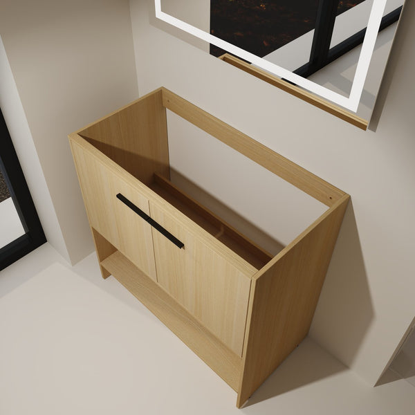 English Elm 36" Freestanding Bathroom Vanity with 2 Doors and Open Shelf, Modern Ergonomic Plywood Cabinet Oak W1972P268400