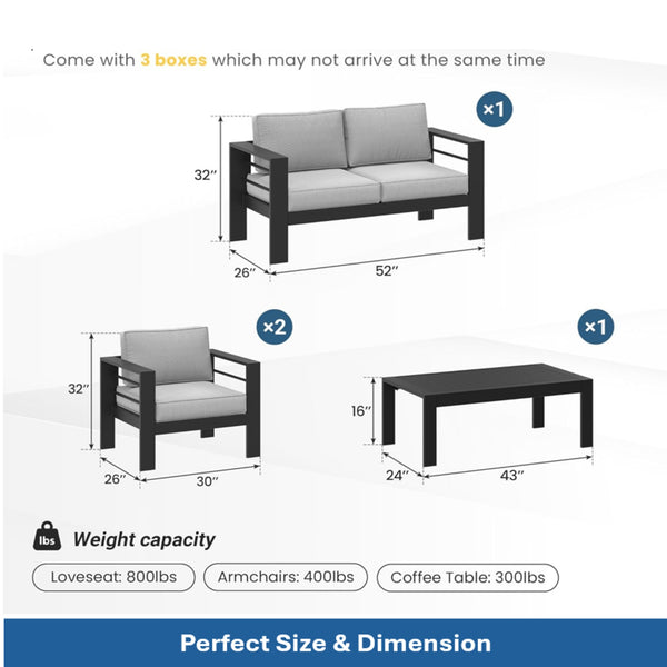 English Elm All-weather 4 Piece Outdoor Conversation Set Iron Frame Olefin Cushions Patio Seating Light Gray B082S00107