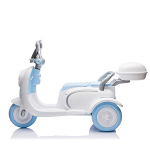English Elm 12v Dual Motor Two Seater Kids Electric Ride on Motorcycle with Bluetooth Led and Trunk Blue W1578P268023