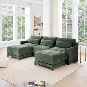 English Elm Three-Seater Sofa Set With 2 Ottomans & Lumbar Pillow, Elegant Chenille, Durable & Stylish Green Design W714S01218-GIGA