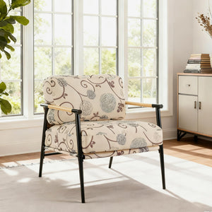 English Elm 27.56" Minimalist Accent Chair Padded Cushions Black Metal Wood Armrest Seating N767P215306W