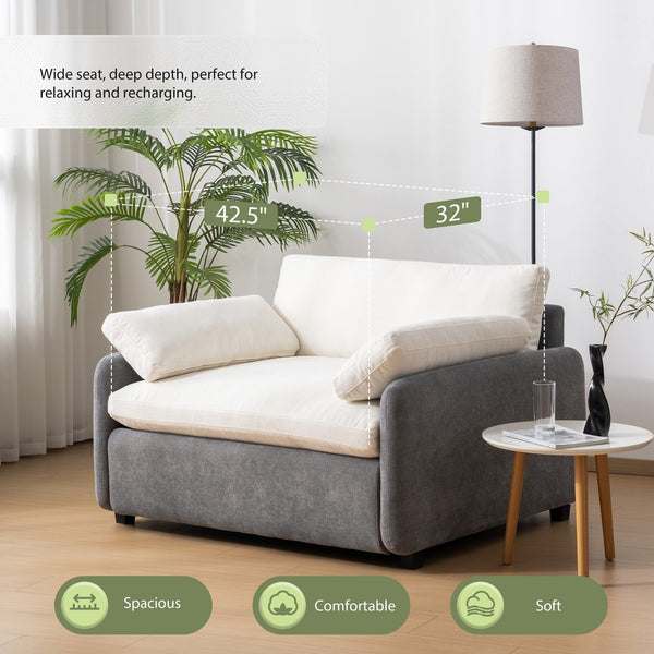 English Elm 50*43" Oversized Chenille Armchair Deep Lounge Seat Modern Minimalist Living Room Chair Gray+Cream N723S5042E