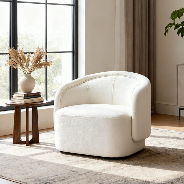 English Elm Amanda Sculptural Boucle Accent Chair Plush Cream Upholstery for Modern Living Spaces N767P381615B