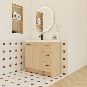 English Elm 36" Floating Bathroom Vanity Light Oak Modular Cabinet with Gel Coat Integrated Sink W3450S00098