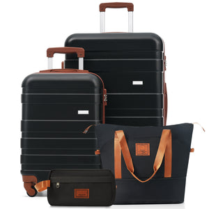 English Elm 4-piece Hardshell Luggage Set Abs Carry-on Checked Suitcase Tsa Lock Duffel Toiletry Black N726P439328A