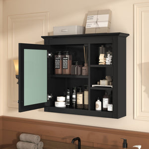 English Elm 30'' Modern Medicine Cabinet with Mirror and Adjustable Shelves, MDF Wall-Mounted Bathroom Storage Solution Black N710P192495B