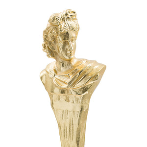 English Elm 5.5X5.5X28" Elongated Gold Roman Statue - Elegant Sculptural Accent On Polished White Marble Base W2078P172358