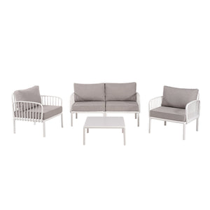 English Elm Christopher Knight Home® - 5 Modern Patio Conversation Set with Deep Seating, Waterproof Cushions, Glass Coffee Table, Durable White+gray N780P19945449W