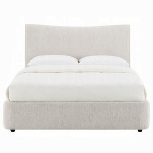 English Elm 1pc Queen Platform Bed with Chenille Upholstery, Solid Rubberwood Frame, Padded Headboard, No Box Spring Required Beige 67 L x 7 W x 47 H B2741S00740