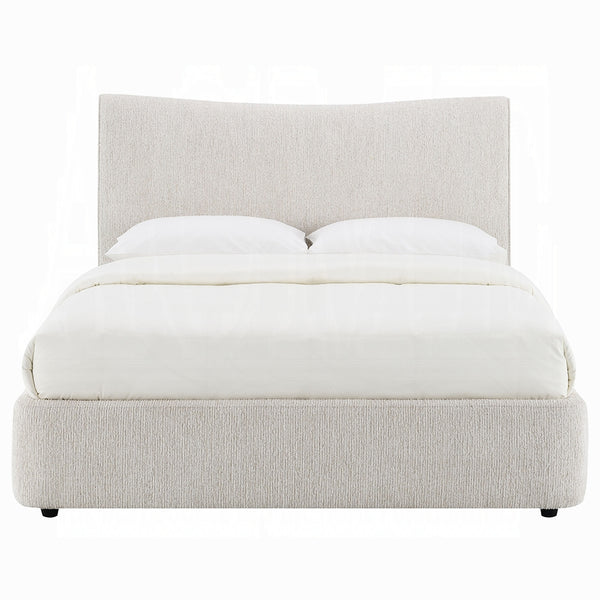 English Elm 1pc Queen Platform Bed with Chenille Upholstery, Solid Rubberwood Frame, Padded Headboard, No Box Spring Required Beige 67 L x 7 W x 47 H B2741S00740