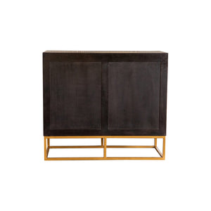 English Elm Denali Variegated Black Walnut 2-Door Accent Cabinet with Soft Gold Metal Base — Handcrafted Contrast B062P353471