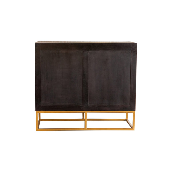 English Elm Denali Variegated Black Walnut 2-Door Accent Cabinet with Soft Gold Metal Base — Handcrafted Contrast B062P353471
