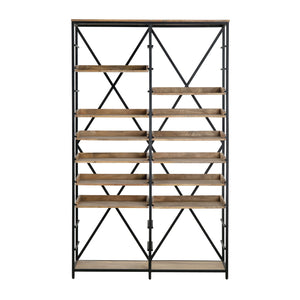 Crestview Collection Rustic Mango Wood Bookcase With Industrial Metal Frame - 12 Adjustable Shelves For Stylish Storage Brown Solid Wood Cvfnr4602