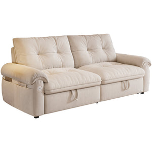 English Elm It 77-inch convertible velvet sofa bed, 2-in-1 loveseat to guest bed with steel frame, high-resilience foam comfort Beige W3820S00014