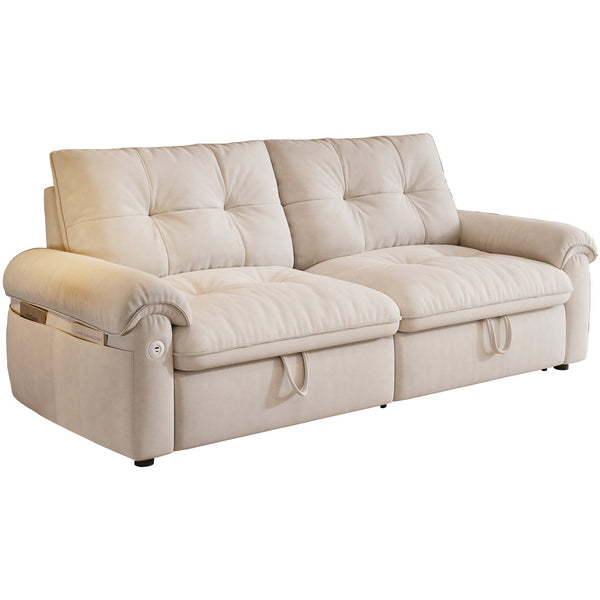 English Elm It 77-inch convertible velvet sofa bed, 2-in-1 loveseat to guest bed with steel frame, high-resilience foam comfort Beige W3820S00014