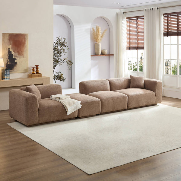English Elm Modern Minimalist Polyester Sectional Sofa with Ottoman for Open Concept Living Spaces Camel W2085S00098