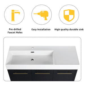 English Elm 48 Inch Freestanding Bathroom Vanity With Integrated Resin Sink & Soft-Close Doors For Storage Solutions W999S00264