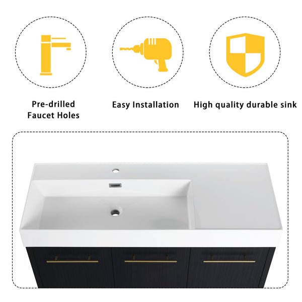 English Elm 48 Inch Freestanding Bathroom Vanity With Integrated Resin Sink & Soft-Close Doors For Storage Solutions W999S00264