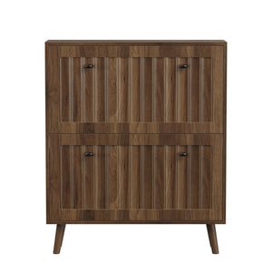 English Elm Medieval-style Walnut Tilt-out Shoe Cabinet Vertical Groove Entryway Storage Unit W1706P465293