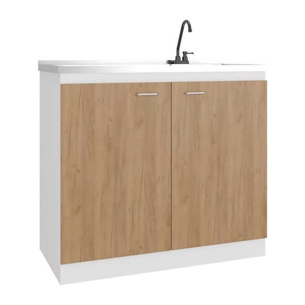 English Elm Utility Sink Base Cabinet with Two Doors Shelved Storage White Oak Laundry Room B097S00260